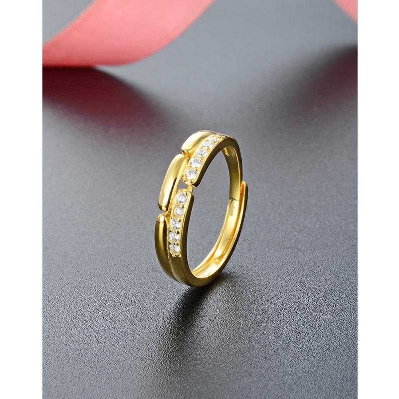 

Inlaid Zircon Gold-Plated S925 Silver Open Couple Rings Adjustable