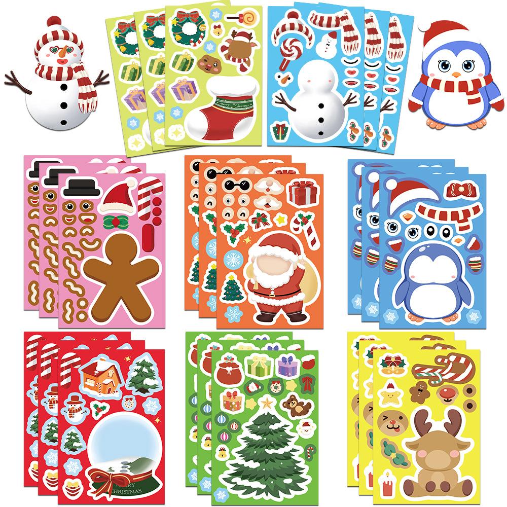 Christmas Toy Jigsaw Puzzle Stickers, Cartoon Santa Face-changing Stickers, Waterproof Decal Stickers