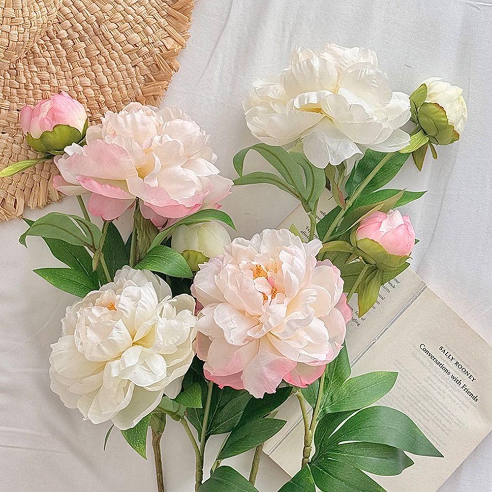 DIY 2 Head Artificial Peony Bouquet Silk Cloth Lifelike Peony Flower Bundle Silk Fake Flower Home Wedding Decoration