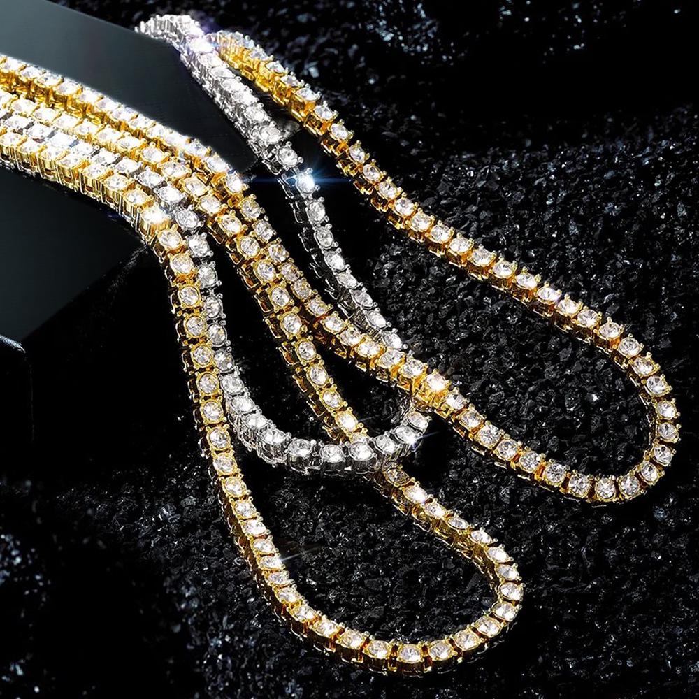 "Eco-Friendly Zinc Alloy 4mm Tennis Chain Necklace for Men & Women - Trendy Hip-Hop Jewelry"