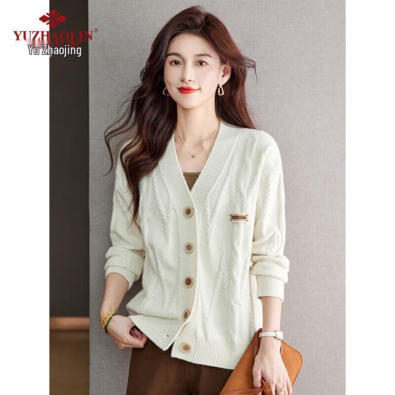 Women s Loose-Fit V-Neck Knitted Cardigan Sweater One Size (90-130 jin)