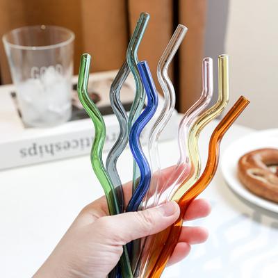 Wellig Bunt Transparent Trinkhalm Hochborosilikatglas Strohhalm Glasrohr Party Bar Trinkgeschirr Wiederverwendbare Glasstrohhalme