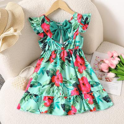 Cute Bow Dress for Children, Spring and Summer Girls' Casual Floral Dress