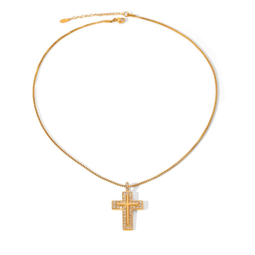 Heiß verkaufende französische Edelstahl-Kreuzkette mit Zirkon- und Perlenanhänger