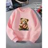 Crewneck Sweatshirt for Girls Featuring a Teddy Bear with a Red Heart, Suitable for Machine Washing. Ideal for Spring And Autumn