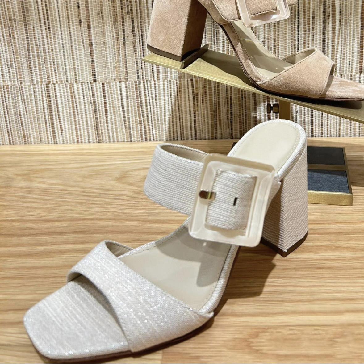 One Lined Open Toed High-heeled Sandals For Women, Retro Thick Heeled Shoes 35 белый