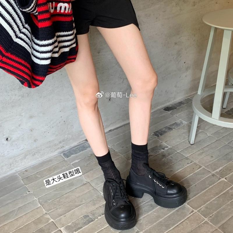 Shoes Fashionable Big Round Head Cross Flower Lace-up Thick Heel Platform Canvas Shoes Women's Autumn