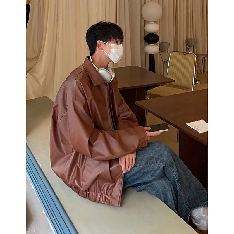 

Men s 2024 Korean-Style Leather Jacket: Trendy, Loose, Casual, and Versatile for Spring and Autumn M коричневый