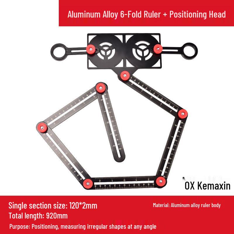 Aluminum Alloy Six-Fold Multifunctional Woodworking and Tile Measuring Ruler with Universal Locator