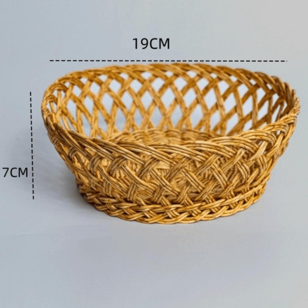 Natürlicher, rattanähnlicher Obstkorb in runder Form, handgewebter Aufbewahrungskorb mit Aushöhlung, Esstisch