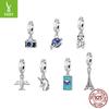 Ouvrir Et Fermer Avion Global Tour Eiffel Voyage Pendentif Argent Sterling S925 Créatif Polyvalent Bijou DIY