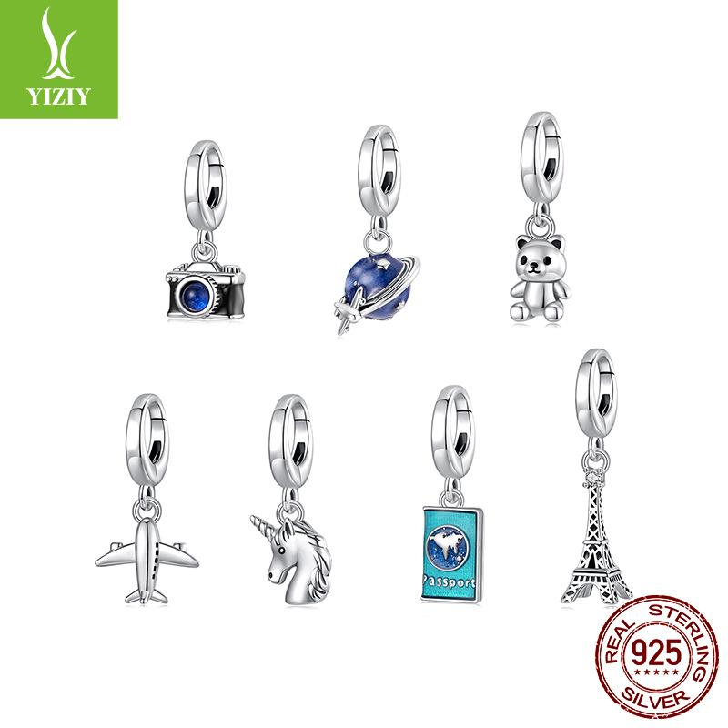 Ouvrir Et Fermer Avion Global Tour Eiffel Voyage Pendentif Argent Sterling S925 Créatif Polyvalent Bijou DIY