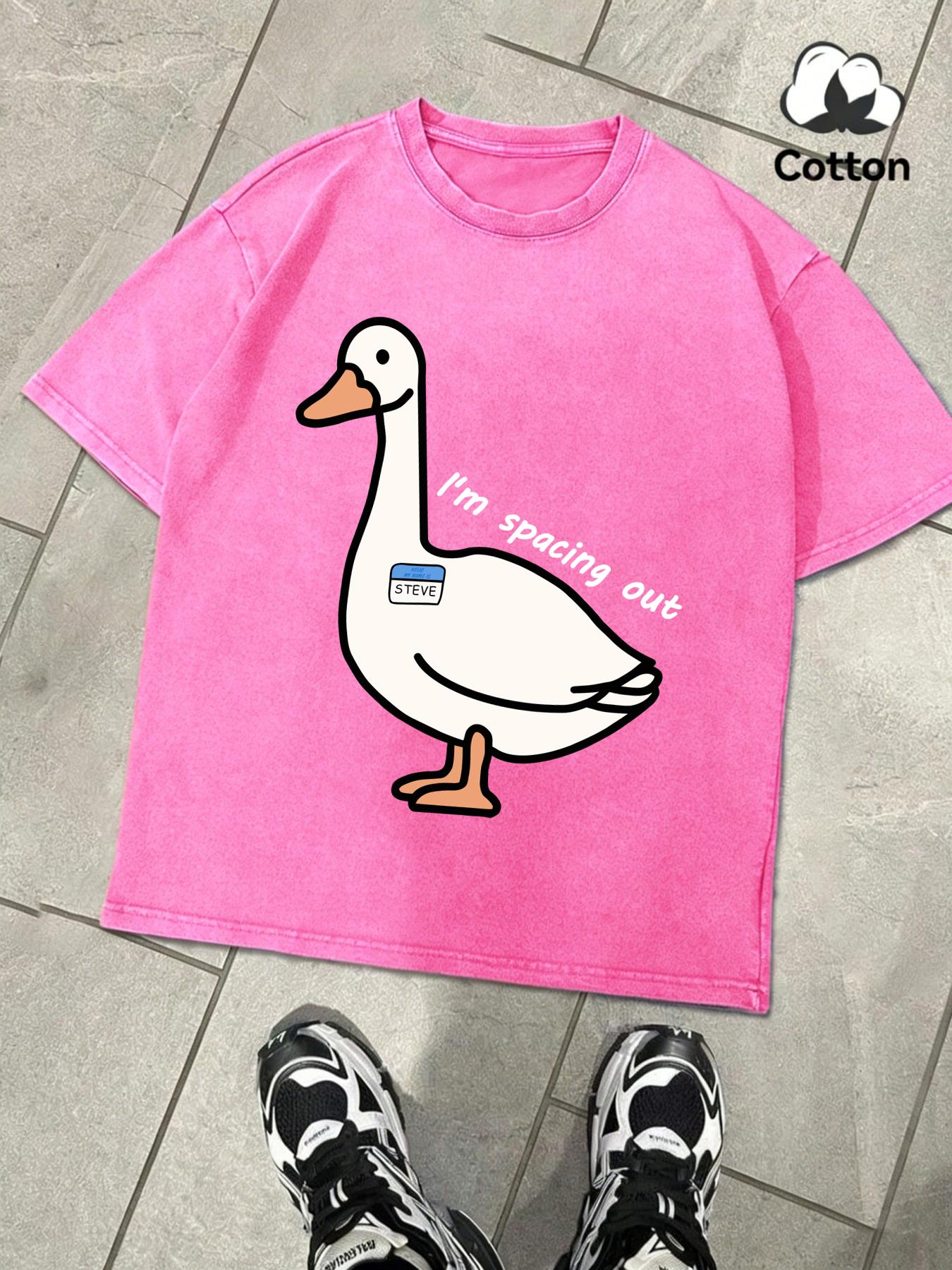

Goose Is Lost In Thought Design Snow Washed TShirt Mens Summer Loose Retro Short Sleeve Unisex Cotton Top Fashion Clothing S