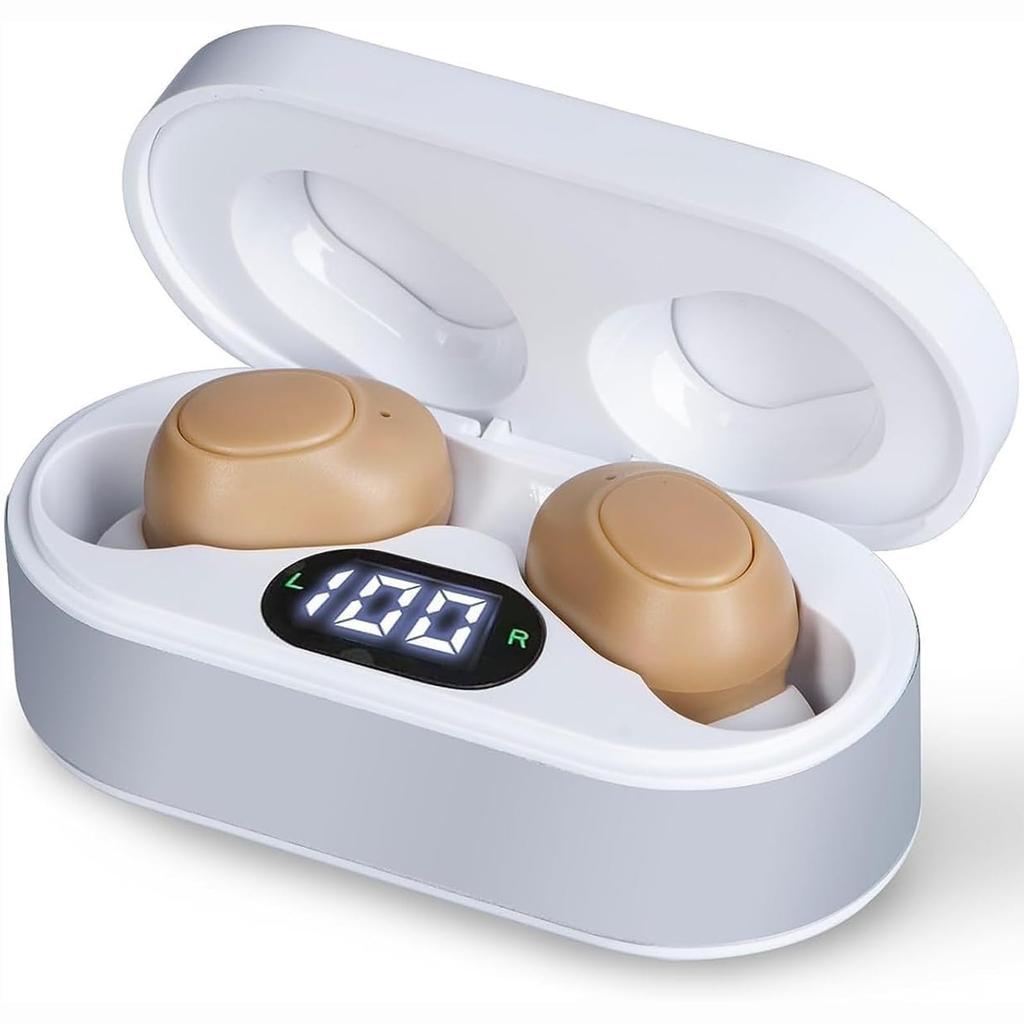 Vimaydo Hearing Amplifier for Seniors, Binaural Compatible, USB Rechargeable, In-Ear Type, 4 Volume Levels, Compact, Lightweight, Easy to Use,