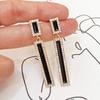 Fashion Black Color Enamel Rectangle Drop Earrings for Women Geometric Inlay Rhinestone Long Ear Wedding Party Jewelry