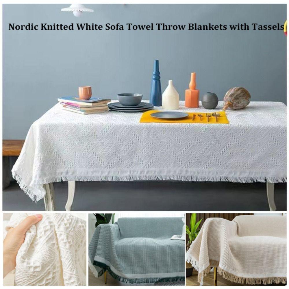 New Nordic Knitted White Sofa Towel Anti-slip with Tassels Throw Blankets Multi-purpose Luxury Bed Sofa Couch