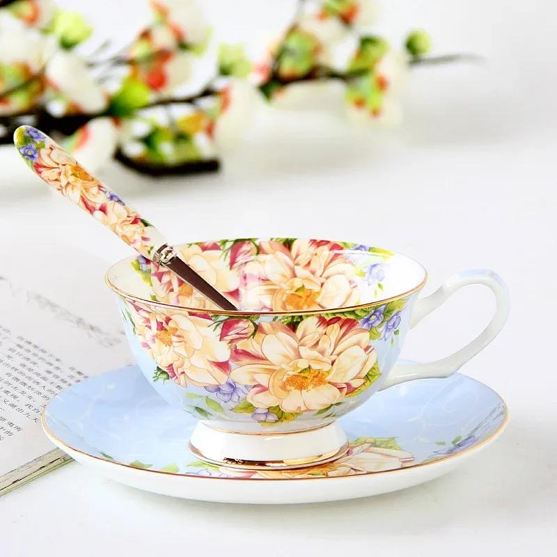 Pink Blue Flower Bone china Coffee Cup Set Porcelain Tea Cup Set Ceramic Pot Mug Sugar Bowl Creamer Teapot Milk Jug Teaset