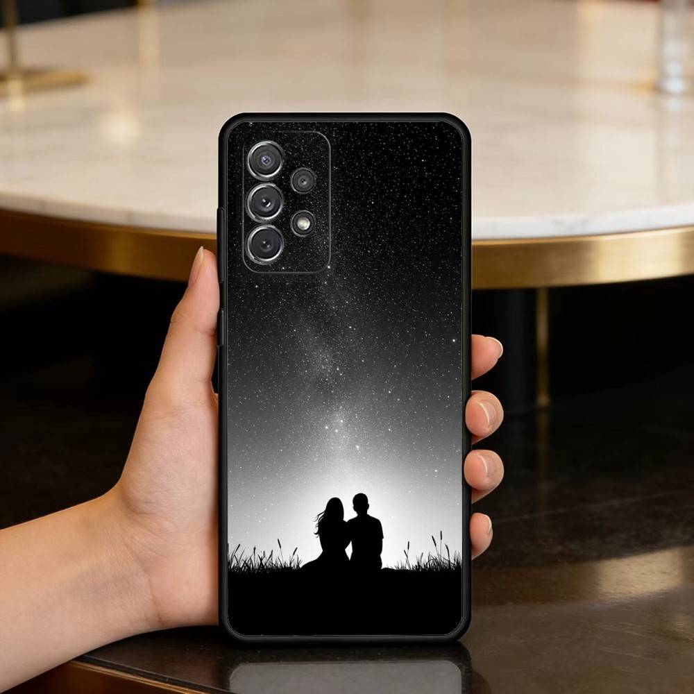 Romantic Couple Silhouettes Soft Silicone Black Cover Phone Case For Samsung Galaxy A73,A72,A71,A70,A53,A52,A51 Samsung a71 4g