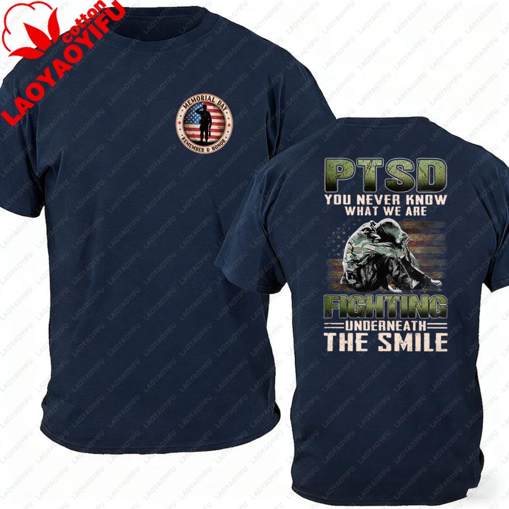 2026 Ptsd Awareness Unisexs Oversized Tshirt Smile Underneath The Battlefield Graphic Heavy Cotton Military Veteran Streetwear