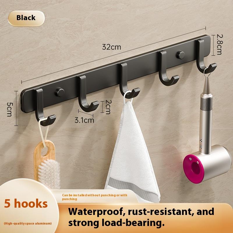 Space Aluminum Bathroom Hook No Drilling Strong Adhesive Coat Hook For Bathroom Kitchen Wall Mounted Clothes Hanger