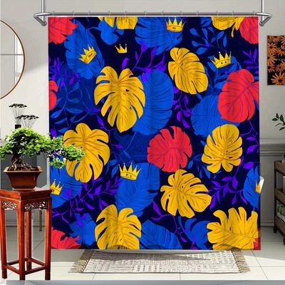 1pc Vibrant Tropical Leaf Shower Curtain with Crown Design, Fun Bathroom Decor, Polyester Fabric, Enhances Your Space,