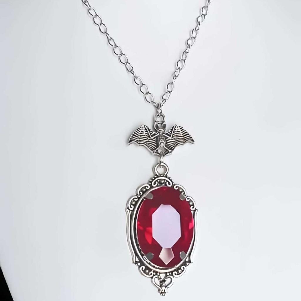 Batman Gothic Red Crystal Necklace For Women Halloween Party Jewelry