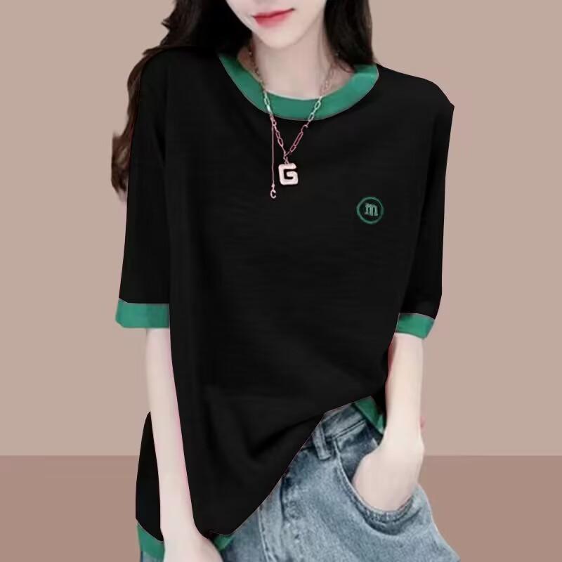 Short-sleeved Bamboo Cotton T-shirt Women's Spring and Summer New Thin Large Size Loose Casual Splicing Half-sleeved Top Women's Clothing