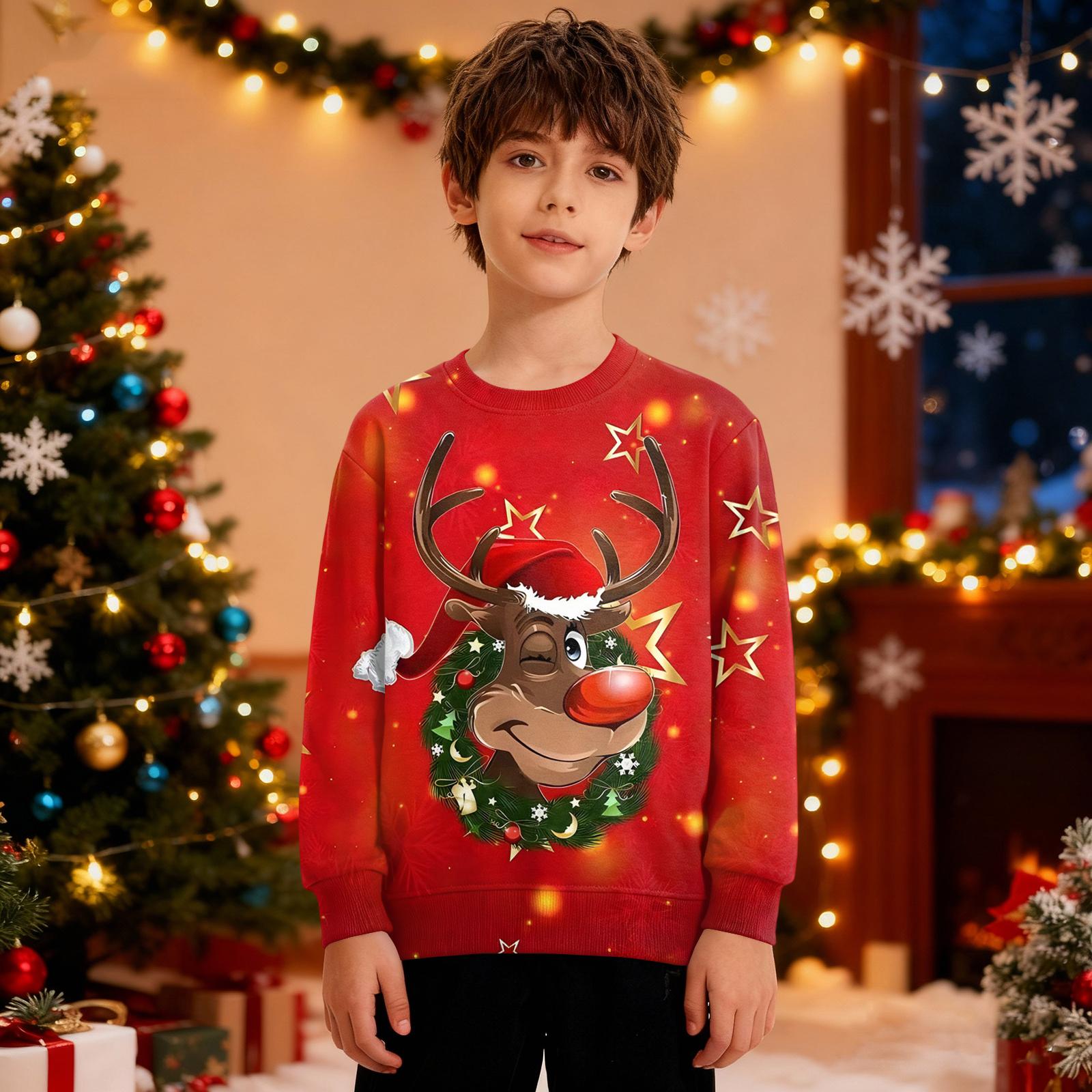 

Рождественский свитшот для мальчиков и девочек, уродливая рождественская футболка, свитшот с круглым вырезом, для малышей, с длинным рукавом, пуловер, наряд, топы 140