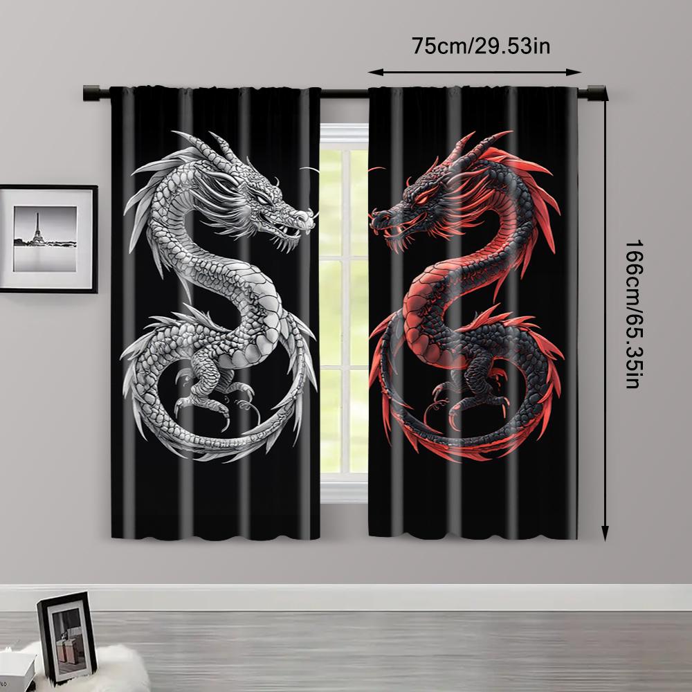 2 szt. Zasłony Wzór Fajny Chiński Smok Wszechstronne Poliester (bez pręta) Wyprzedaż rzeczy Idealna do różnych typów pomieszczeń