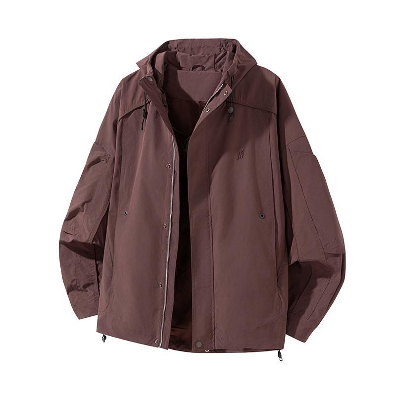 Black Embroidered Hooded Jacket for Men's Autumn New Street Functional Work Jacket