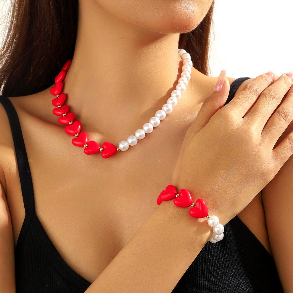 Valentine'S Day Ornament Red Rose Flower Earrings Love Necklace Set Valentine'S Day Earrings