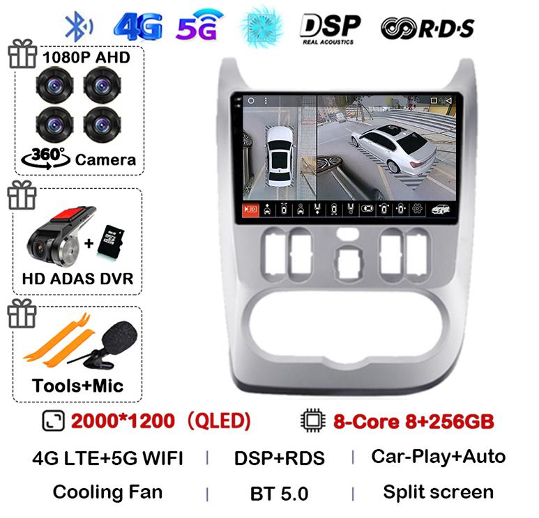 Android 14 Carplay Auto 4G+WIFI Car Radio For Renault Logan 1 Sandero 2009 2010 2011 2012 2013-2015 Multimedia GPS Head Unit DSP