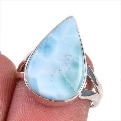 Natural Republic Larimar Gemstone 925 Solid Silver Jewelry Ring Size 6.5 O0p87