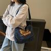Large Capacity Denim Bag Student Class Crossbody Bag Letter Embroidery Women Commuter Tote Bag