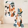 Women Plus Size V Neck Three Quarter Sleeve Printed Flared Top And Flared Pants Two Piece Set