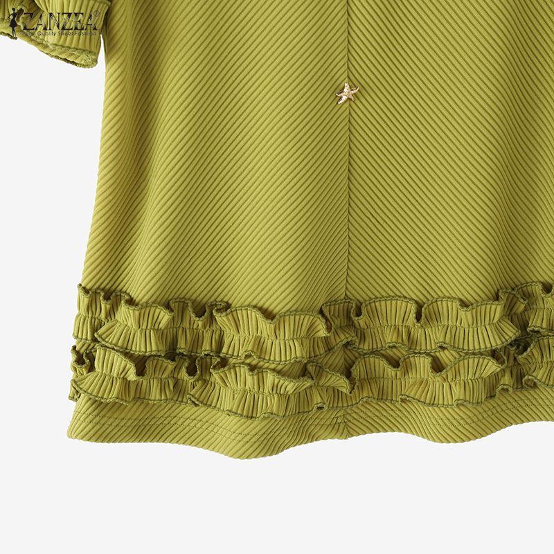 ZANZEA Lässige Damenbluse mit Rundhalsausschnitt und kurzen Ärmeln für den Sommer