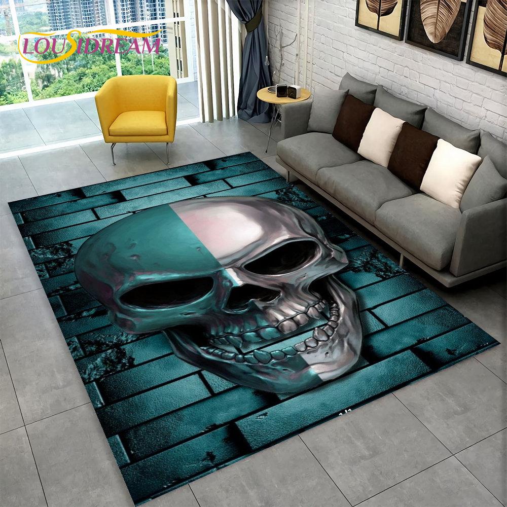 3D Gothic Horror Indian Skull Area Rug,Carpet Rug for Home Living Room Bedroom Sofa Doormat Decor,Kitchen Non-slip Floor Mat