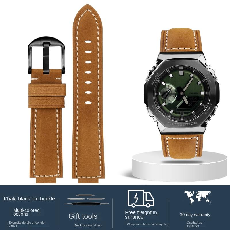 For Casio AP Farmhouse oak Watchband GA-2100 GM-2100 Modified frosted vintage leather watch strap 16m men Wrist band accessories