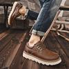 Board shoes men's 2025 new leather trend versatile casual shoes thick sole heightening non-slip soft sole simple lace-up leather shoes