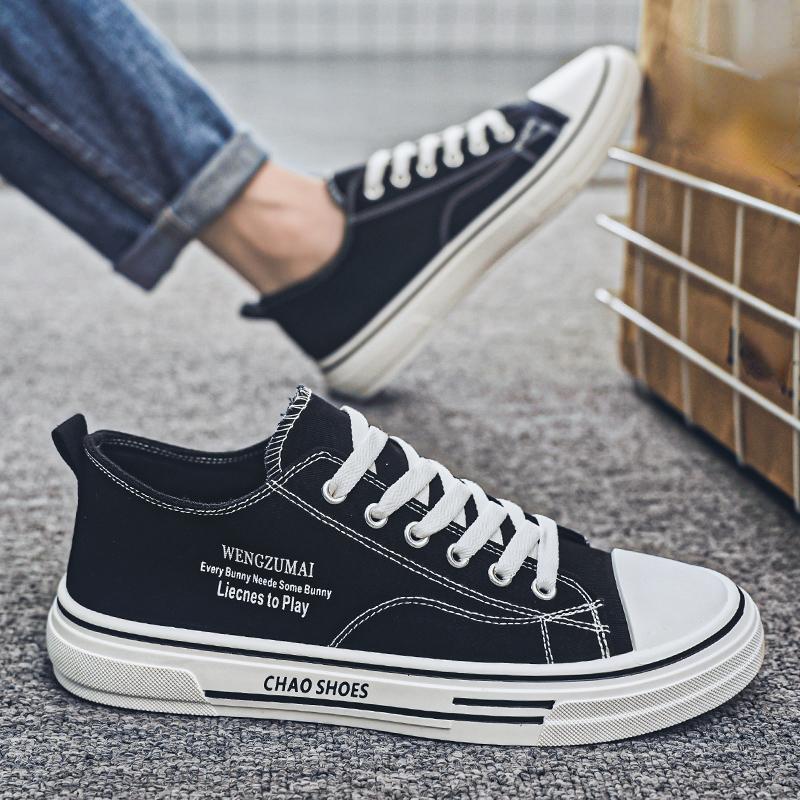New Men's Fashion Low Top Skateboarding Canvas Breathable Shoes Students Boys Male Casual Comfortable Soft Sole Trending Sneakers