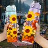 1PC Vibrant Mixed Sunflower Daisy Print 750ml Color Plastic Sports Water Bottle Leakproof Flip Straw Lid Suitable for Sports Office Home Use