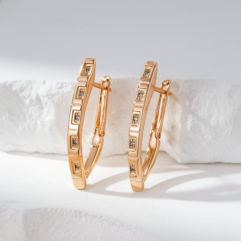 V Shape Natural Zircon Drop Earrings For Women  Rose Gold Color Luxury Daily Jewelry Holiday Party Accessories Gift