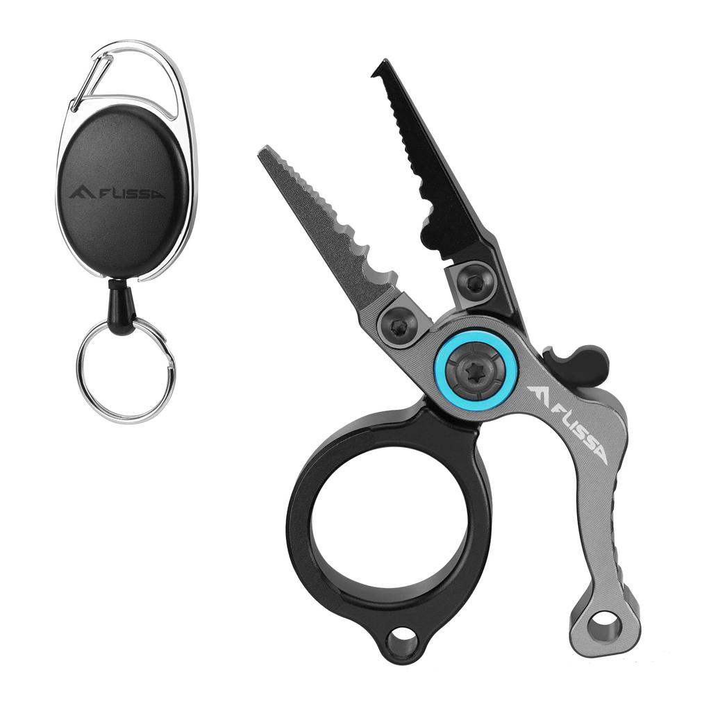 FLISSA Mini Fishing Pliers, Tungsten Steel with Aluminum Handle, Locking Mechanism, Hook Remover, Needle Remover, Line Cutter, Compatible with PE