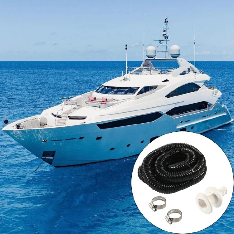 Boat Bilge Drainage System Kit Includes 3/4 Inch Outlet 19mm Clamps And 6 Foot Corrugated Hose For Pump Installation