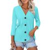 Women's Fashion Casual Solid Color Button-down Shirt 3/4 Long Sleeve Tops