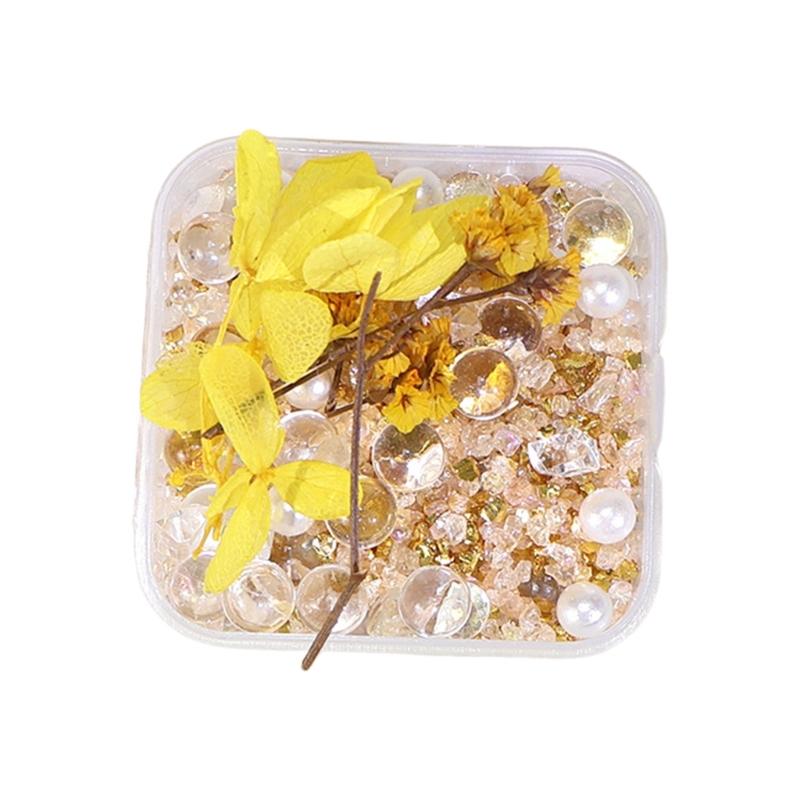 Artistic Dried Floral Arrangement In Resin Featuring Natural Stones And Pearls Lightweight Decorative Accent