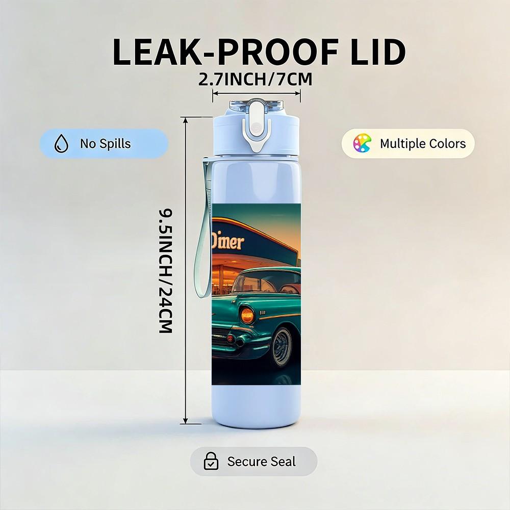 1PC Retro Van Desert Sunset Scene Print 750ml Color Plastic Sports Water Bottle Leakproof Flip Straw Lid Suitable for Sports Office Home Use