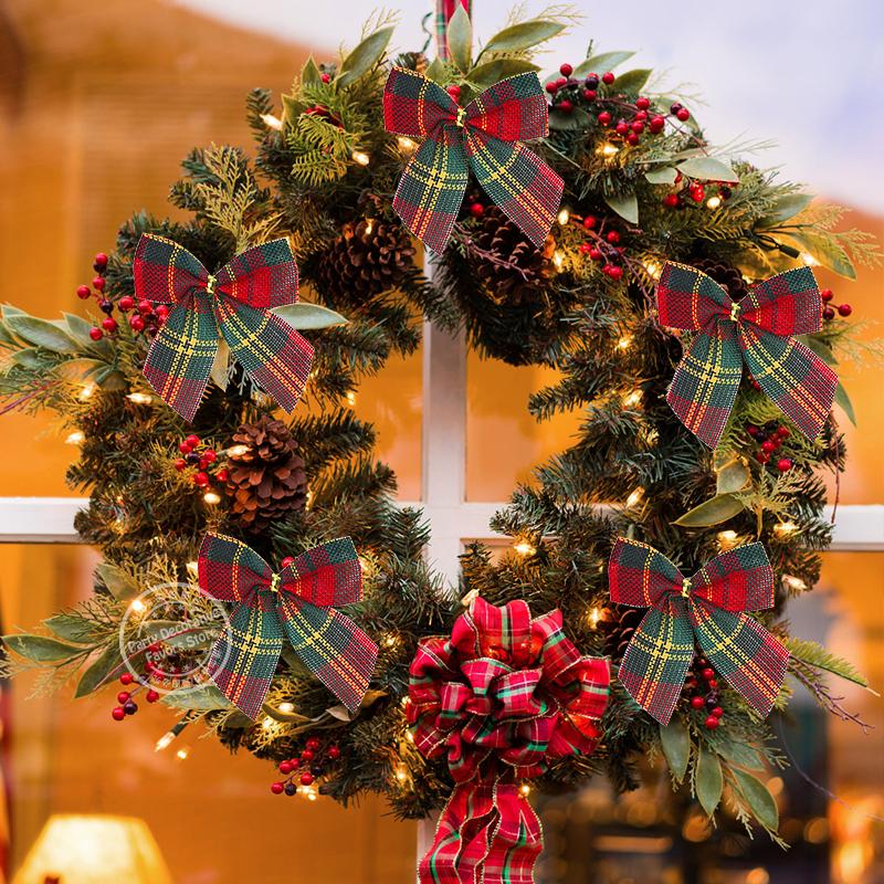 10/20Pcs Christmas Bows Xmas Tree Hanging Ornament Decorations for Home DIY Wreath Bowknot Noel Navidad 2024 New Year Gift Wrap