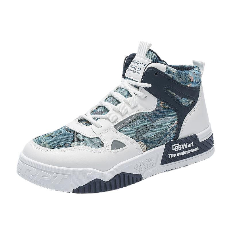 Autumn men's shoes new breathable high-top canvas shoes men's trend versatile white shoes platform sports casual board shoes