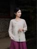 Spring & Autumn Retro Solid Color Cotton-Linen Zen Tea Top with Oblique Lapel & Frog Button